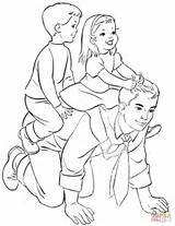 Coloring Pages Father Fathers Riding Back Printable Dad Daughter Kids Horse Dads Drawing Ride sketch template