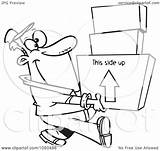 Carrying Mover Boxes Line Happy Man Toonaday Royalty Illustration Rf Clip sketch template
