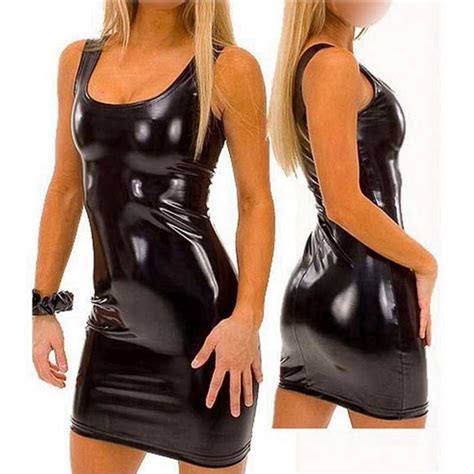 Women Sexy Wetlook Leather Lingerie Black Pvc Latex Rubber Clubwear