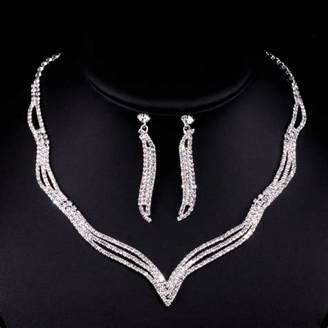 hot simple crystal bridal jewelry sets silver color rhinestone