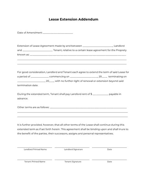 lease extension addendum template   word