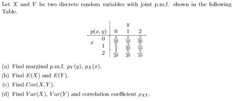 solved let x and y ho two discrete random variables with