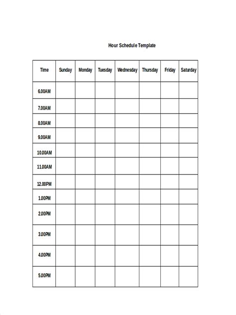 hourly schedule  examples format  examples
