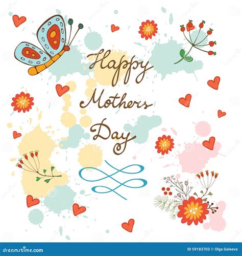 happy mothers day card  flowers  butterfly stock vector