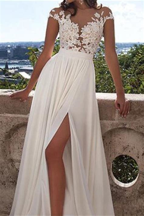 long white lace a line prom dress sexy wedding party dress prom dress