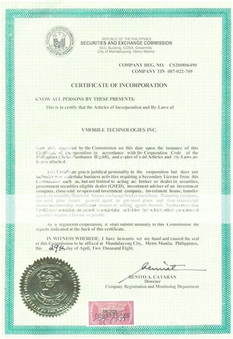 business   philippines sec certificate  incorporation