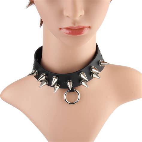 seanuo 2017 sharp rivet leather choker necklace with