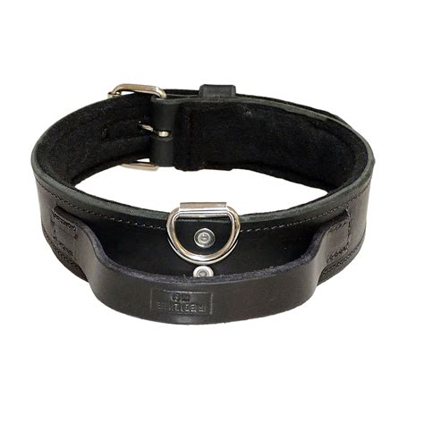 heavy duty leather dog collar  felt  handle redline