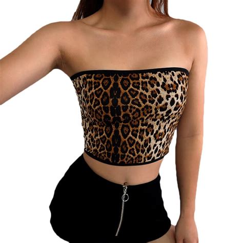ishine leopard pattern chest wrap women off shoulder vest tube top