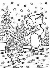 Masha Bear Coloring Pages Ice She Printable Skating While Snows Colorir Para Desenhos Pages2color sketch template