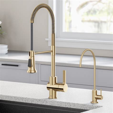 kraus britt commercial style kitchen faucet  purita water filter faucet combo  brushed
