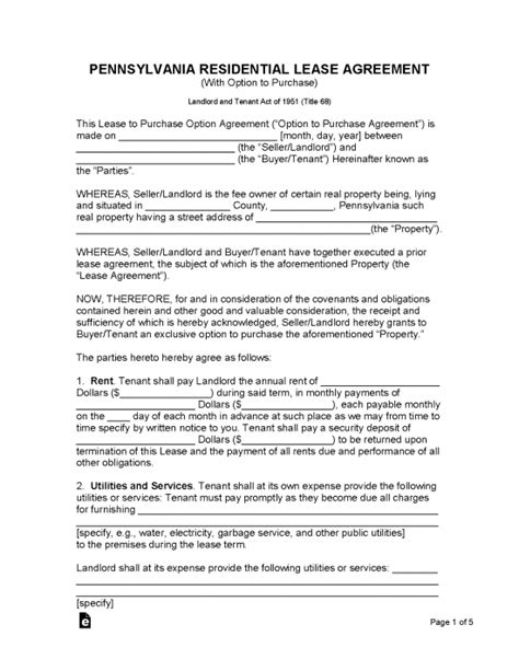 pennsylvania lease agreement templates   word rtf