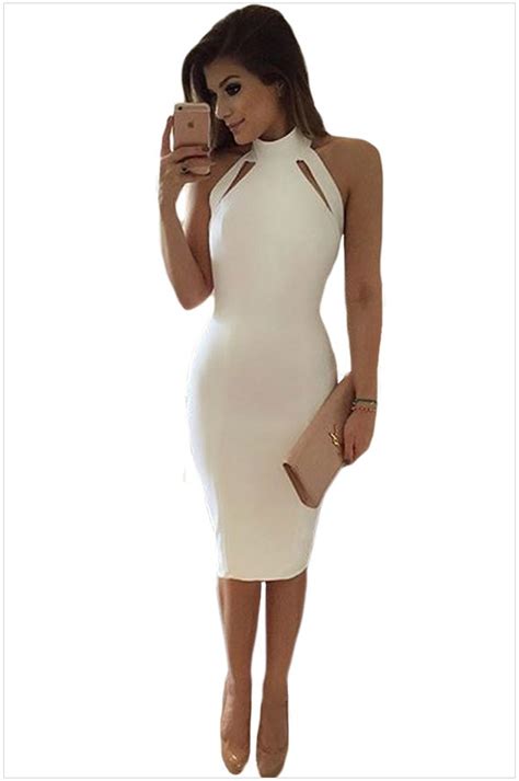 new 2016 summer women casual white midi dress sexy backless halter