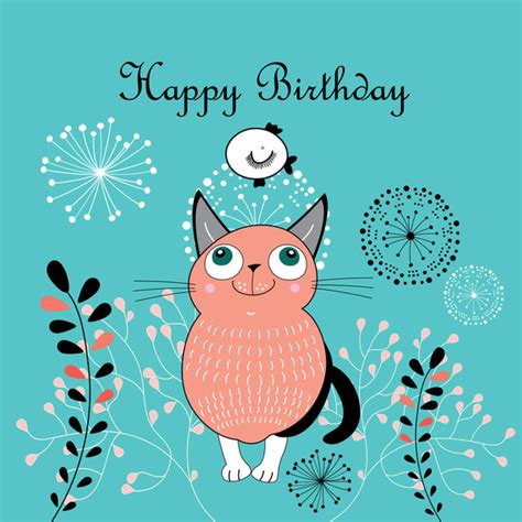 Happy Birthday Cartoon Cat Design Vector Download
