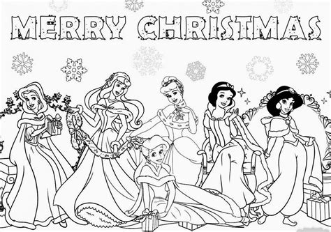 printable disney princesses merry christmas coloring page
