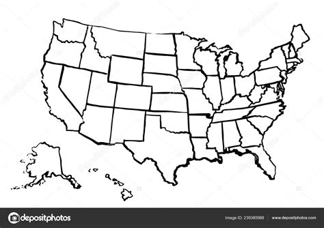 united states america drawing linear map isolated usa vector