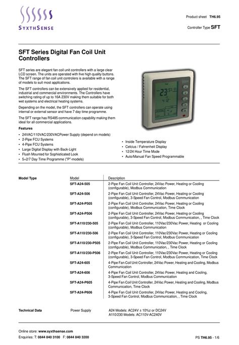 syxthsense sft series product sheet   manualslib