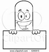 Mascot Pill Holding Sign Happy Royalty Clipart Toon Hit Cartoon Vector sketch template