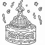 Birthday Cake Coloring Pages Super Hero Happy Color Kids Figure Card Cards Netart sketch template