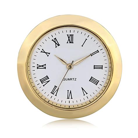 mini clock quartz movement insert    mm white dial gold tone bezel roman numerals