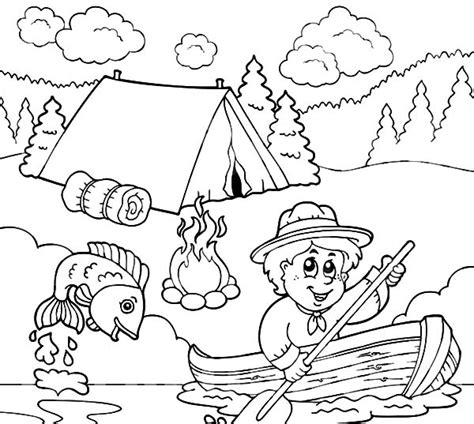 boy scouts  fishing coloring pages  place  color