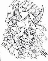 Tattoo Mask Tattoos Japanese Oni Drawings Hanya Hannya Maske Sleeve Kvetiny Xyz Koi sketch template