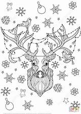 Zentangle Christmas Coloring Pages Deer Bulbs Garland Light Supercoloring Drawing Printable sketch template