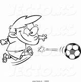 Cartoon Boy Ball Kicking Soccer Coloring Outline Vector Ron Leishman Royalty sketch template