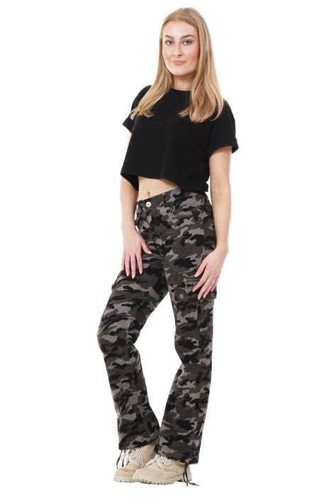 womens green army military camouflage wide leg cargo pants jeans combat