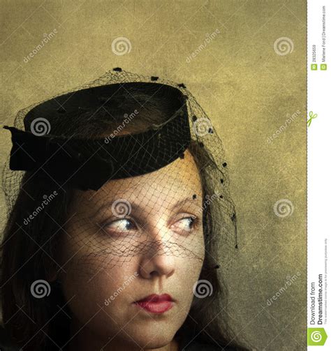A Beautiful Mysterious Woman Wearing Hat And Veil Stock Image Image