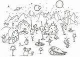 Coloring Alien Pages Aliens Planet Colouring Town Printable Around Walking Some Bluebison Print Saucer Flying Books Color Sheets Small Sketch sketch template