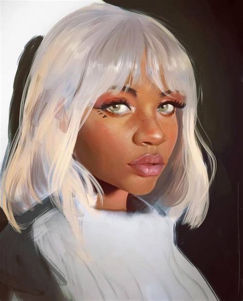 Black Girl With White Hair Closeup Digital Portrait