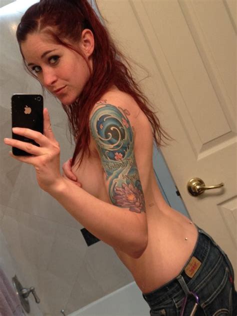 tattooed redhead selfie in the bathroom redhead next door photo gallery