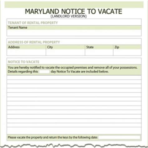 maryland landlord notice  vacate