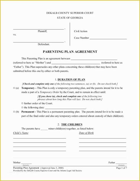 custody agreement template  joint custody agreement letter good
