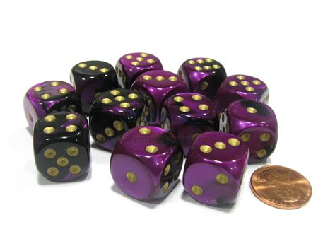 chessex gemini mm  dice block  dice black purple  gold