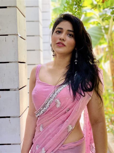 priyanka jawalkar hot  side view  pink transparent saree hot actress