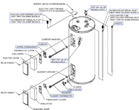 residential electric hot water heater exploded view