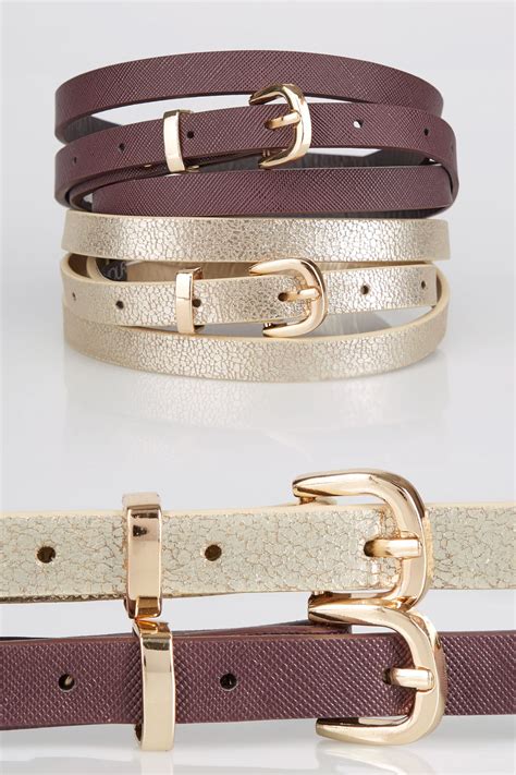 2 pack gold and burgundy skinny belts plus size 16 to 36
