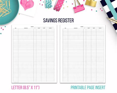 Letter Savings Register Budget Binder Printable Page Insert Etsy
