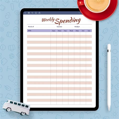 weekly bill expenses template printable