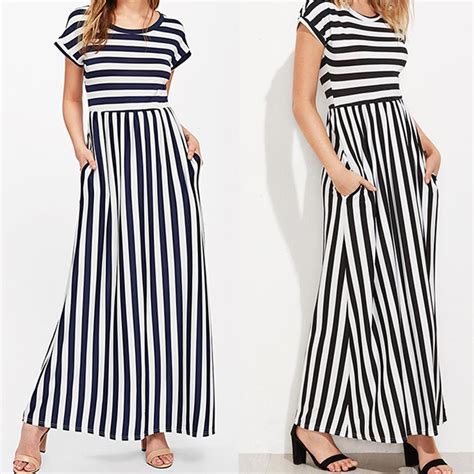 Fashion Summer Women Short Sleeve Black And White Striped