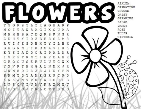 flower word search and coloring page