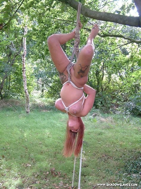 amateur milf is bound and suspended from a tree pichunter