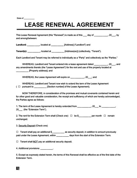 lease renewal agreement  word templates