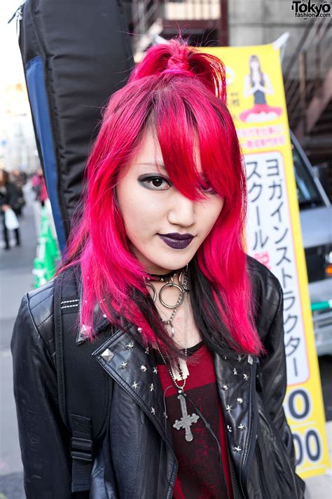 pink haired harajuku girl w leather jacket and new rock boots