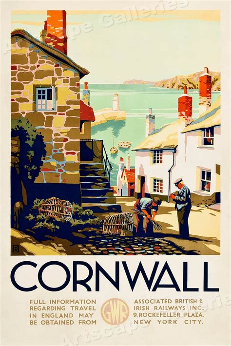 cornwall england vintage style uk travel poster  ebay