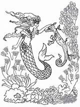 Coloring Mermaid Pages Realistic Adult Adults Printable Print Books Drawing Fairy Seahorse Colouring Book Sheets Detailed Fantasy Dragon Horse Her sketch template