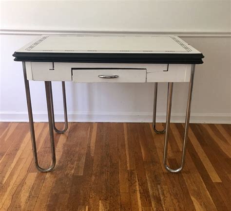 vintage enamel top table with drawer draw hke