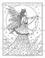 Coloring Celestial Goddess Fairy Fantasy Harrison Molly Designlooter Printable 738px 45kb Drawings sketch template
